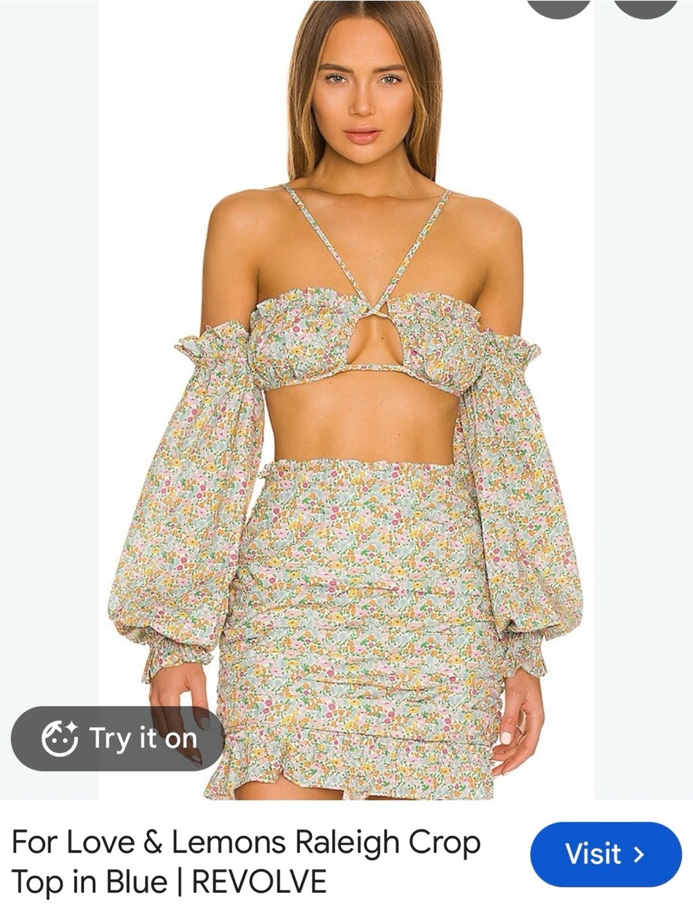 NEW For Love & Lemons Raleigh skirt set with multicolored floral print. Size sm